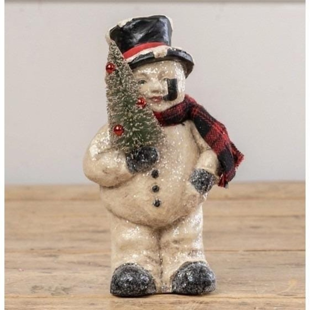 Ragon House Christmas‎ Vintage Style 8" Snowman Face Figurine Bottle Brush Tree